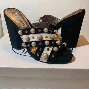 Steve Madden black and white pearl heels/mules
